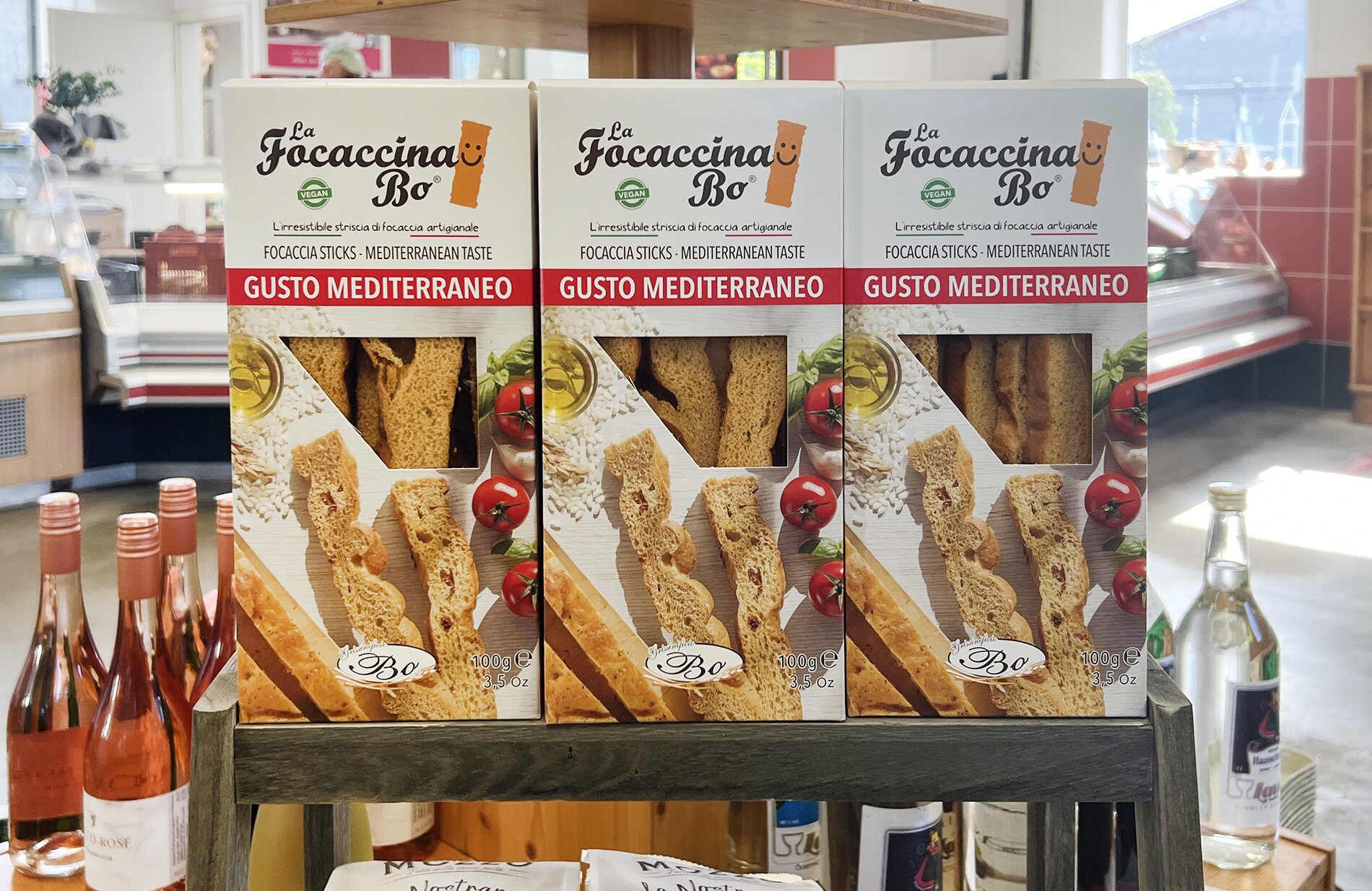 Focaccia Sticks in Karton mit Sichtfenster